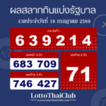 ตรวจสลากกินแบ่งรัฐบาล งวดประจำวันที่ 16 กรกฎาคม 2569